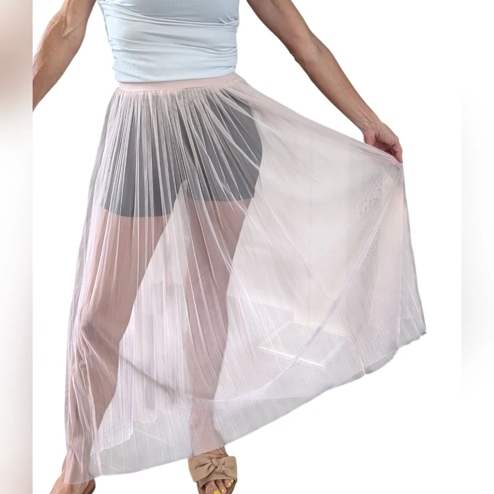 H&M Coachella Pink Sheer Mesh Maxi Skirt Balletcore Coquette Size 4